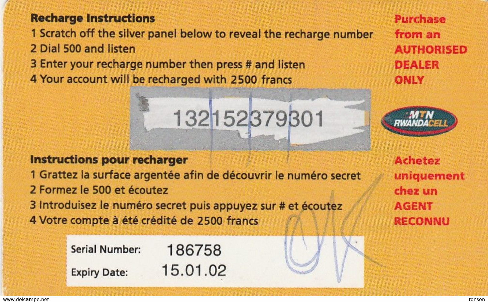 Rwanda, RW-MTN-REF-0003?, FRW 2500 Airtime, Pay As You Go, Musicians, 2 Scans.   Not In Colnect Catalogue.   Writing On - Rwanda