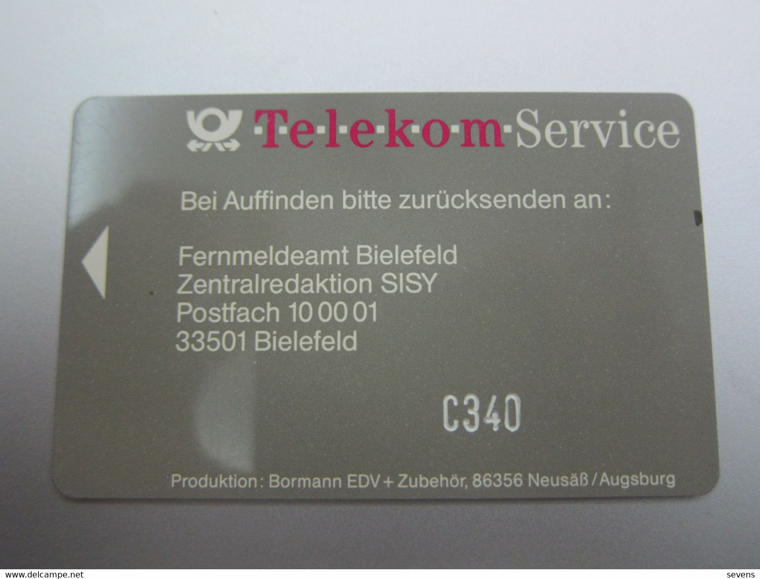 TeleKom Service Chip Card(Bielefeld), Serie 002/8000/08.93, Backside With Imprinted " C340" - T-Series : Ensayos