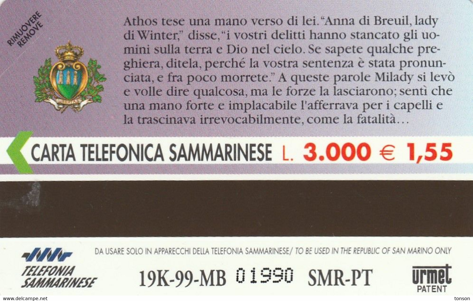 San Marino, RSM-042, I Tre Moschettieri, Dumas, The 3 Musketeers, Mint, 2 Scans. - San Marino