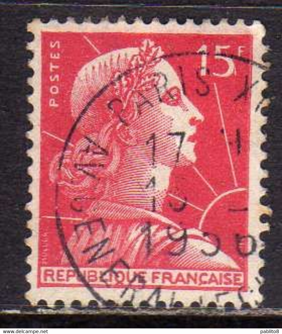 FRANCE FRANCIA 1955 1959 MARIANNE MARIANNA ALLA NEF 15f USATO USED OBLITERE' - 1959-1960 Marianna Alla Nef