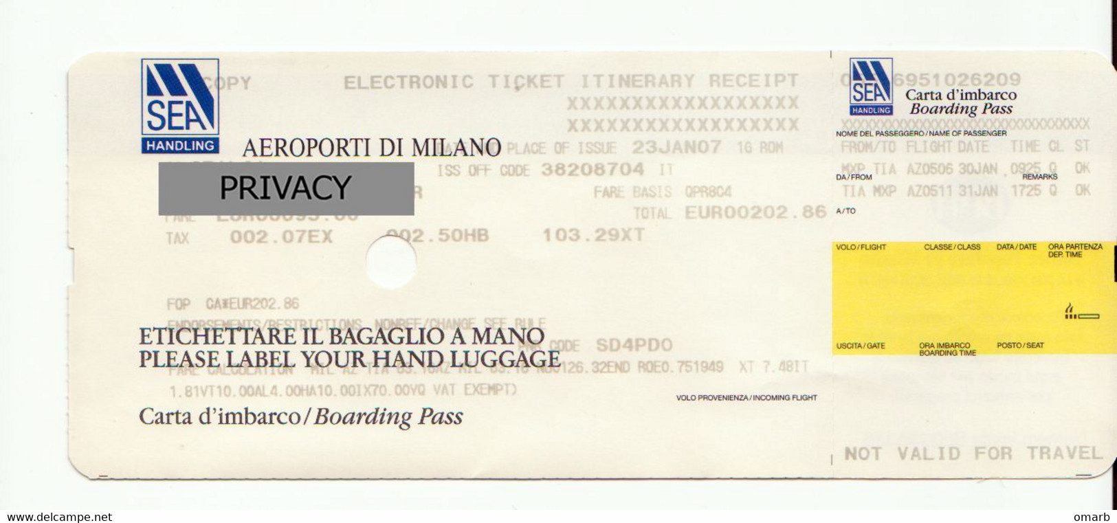 Alt1133 Alitalia Airways Billet Avion Ticket Biglietto Aereo Boarding Pass Passenger Itinerary Receipt Tirana Albania - Europa