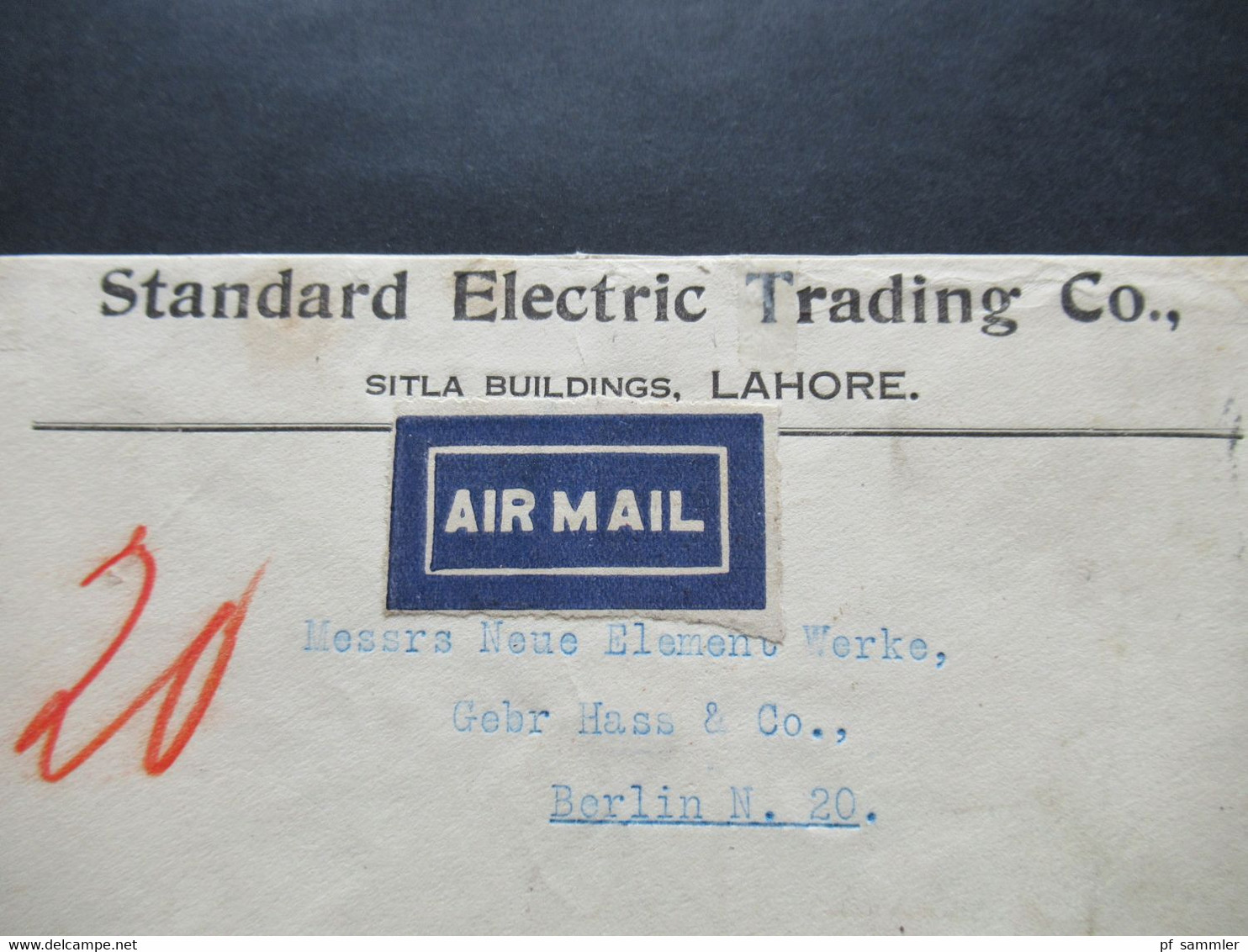 1930 Air Mail LuPo Marken Nr. 119 U. 121 Standart Electric Trading Lahore - Berlin. Roter Stp. Mit Luftpost Befördert - 1911-35 King George V