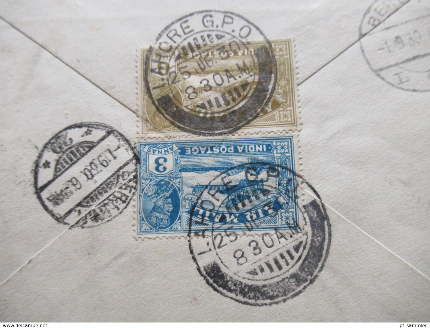 1930 Air Mail LuPo Marken Nr. 119 U. 121 Standart Electric Trading Lahore - Berlin. Roter Stp. Mit Luftpost Befördert - 1911-35  George V