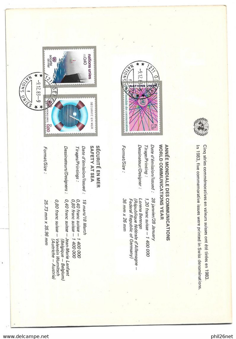 ONU Genève   Encart Année 1983  N° 111 à 118  oblitérés TB  le 09/12/1983    le moins cher du site    .... 