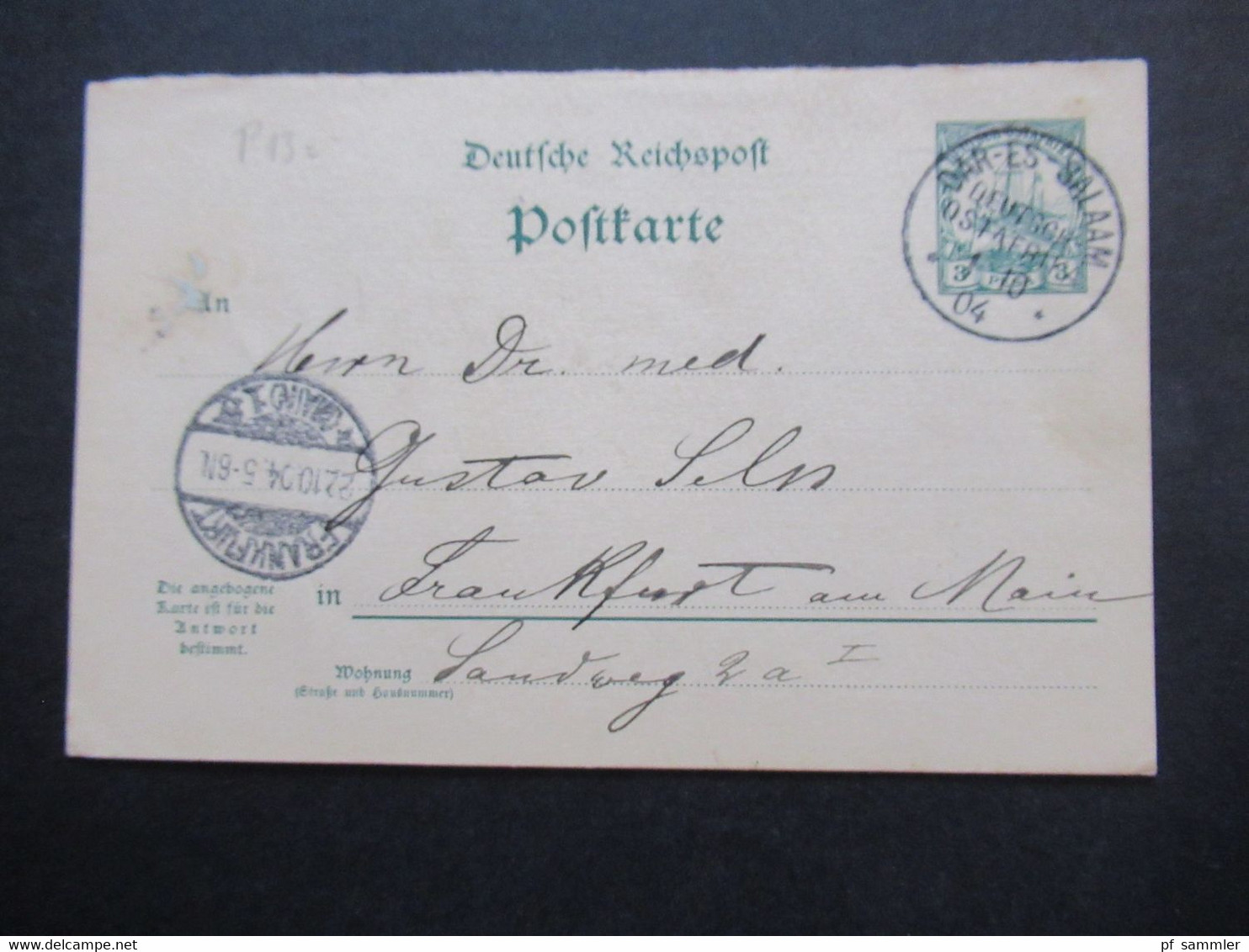 DR Kolonie 1904 DOA Deutsch Ostafrika GA Fragekarte P 15 F Stempel Dar - Es - Salaam Text!! Pflanze Kakao - Deutsch-Ostafrika