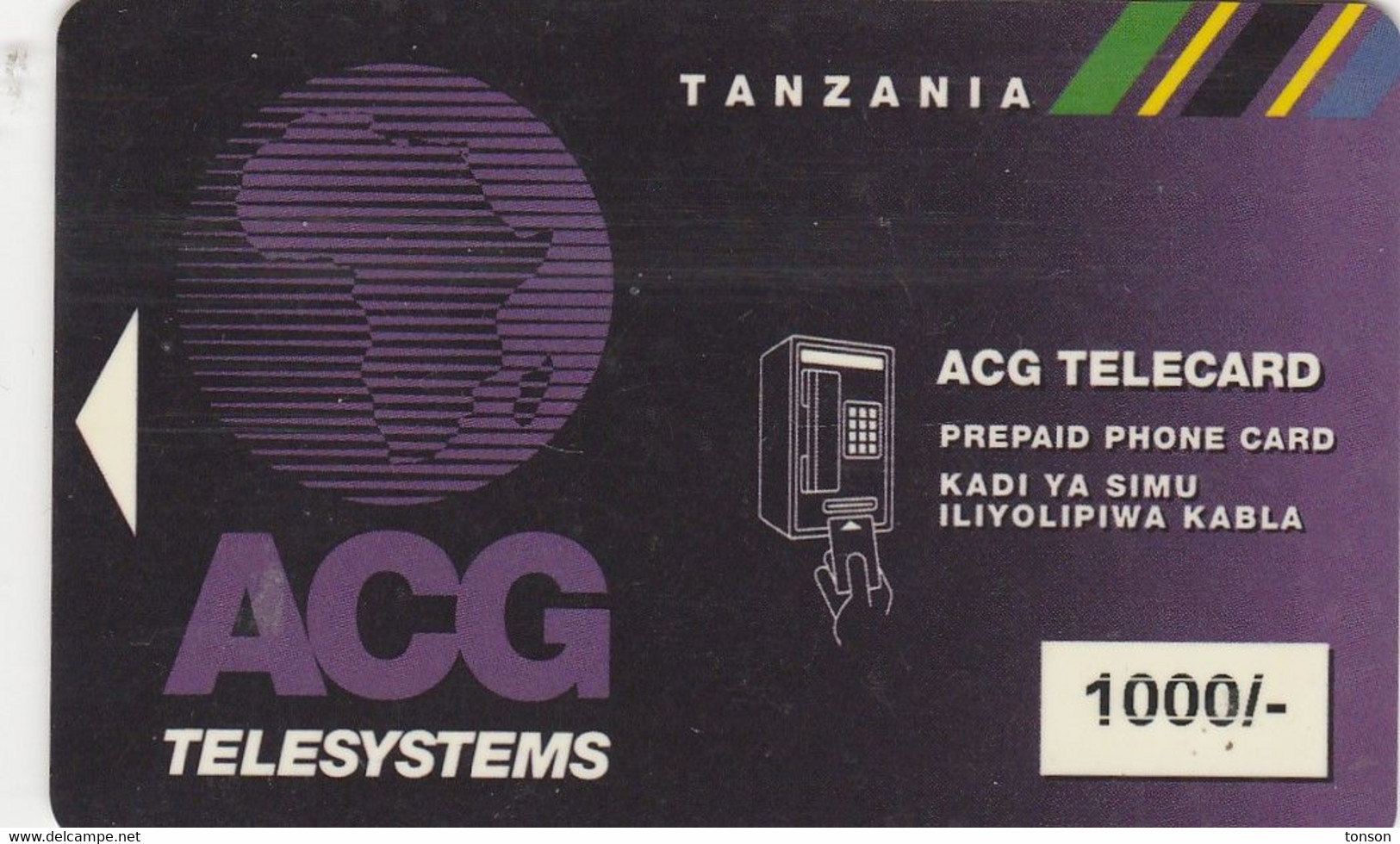 Tanzania, TZ-ADA-ACG-0002B, ACG Telecard 1000/- , 2 Scans - Tanzanie