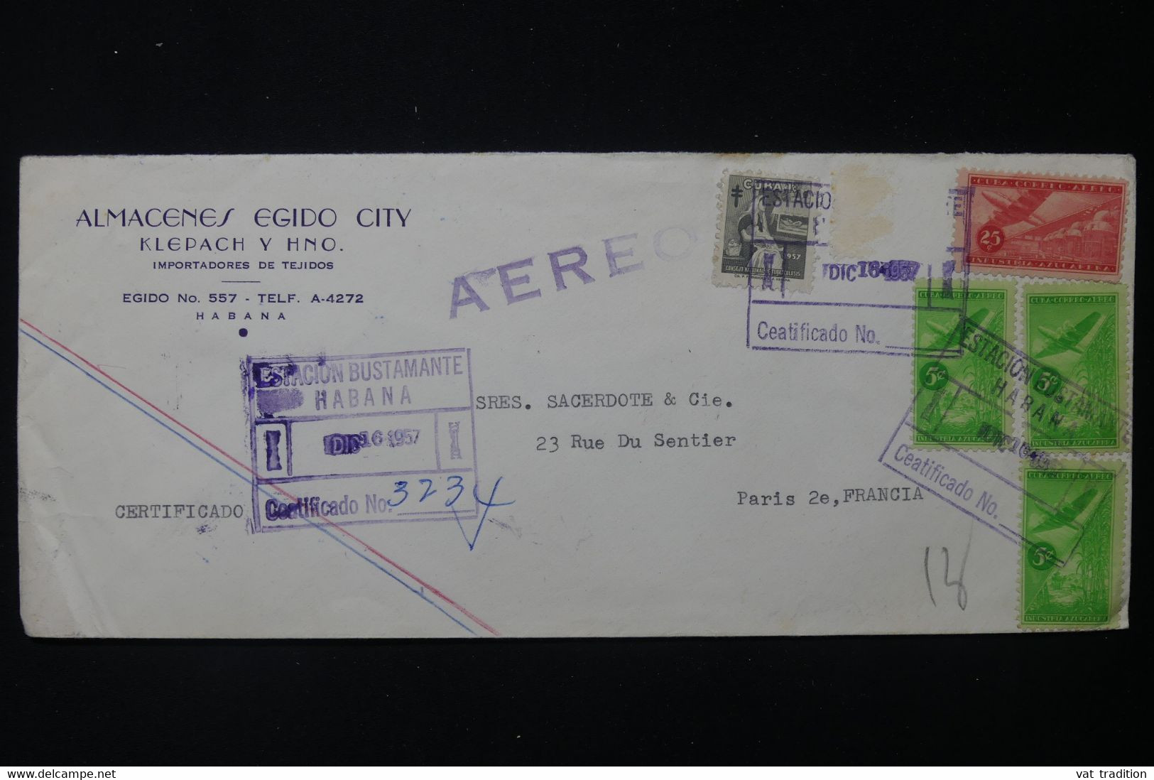 CUBA - Enveloppe Commerciale De Habana En 1957 Pour La France En Recommandé Par Avion  - L 84134 - Storia Postale