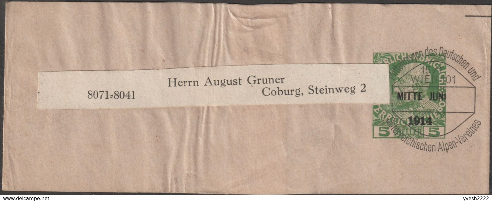 Autriche 1898 à 1920. 16 bandes-journal timbrées sur commande & préoblitérées. Association alpestre germano-autrichienne