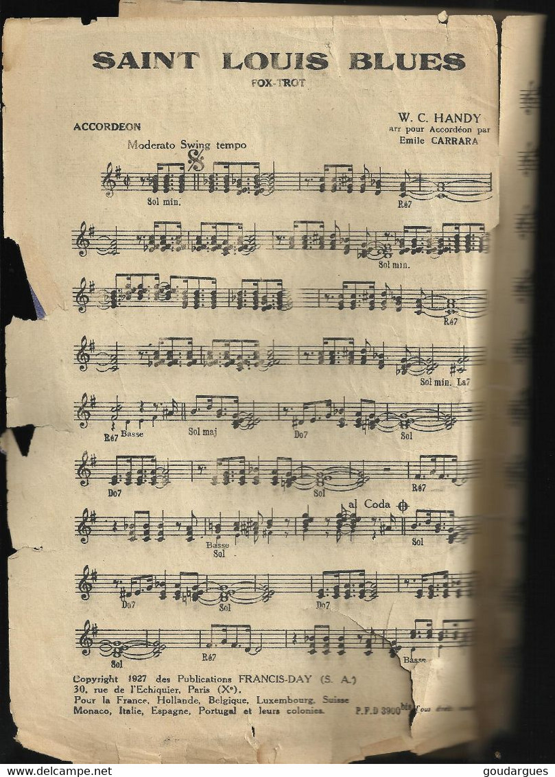"Saint Louis Blues" Musique De W. C. Handy. Arrangement Pour Accordéon Par Emile Carrara - Jazz