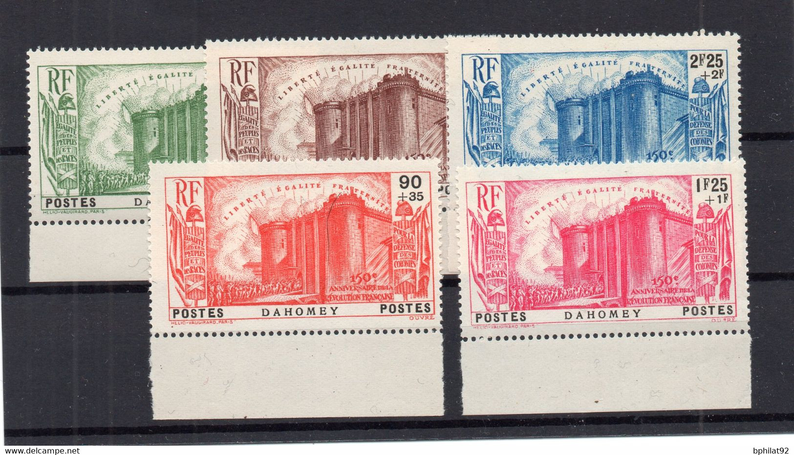 !!! PRIX FIXE : DAHOMEY, SERIE BASTILLE N°115/119 NEUVE ** BDF. 4 VALEURS VARIETE FAISCEAU TRONQUE - Unused Stamps