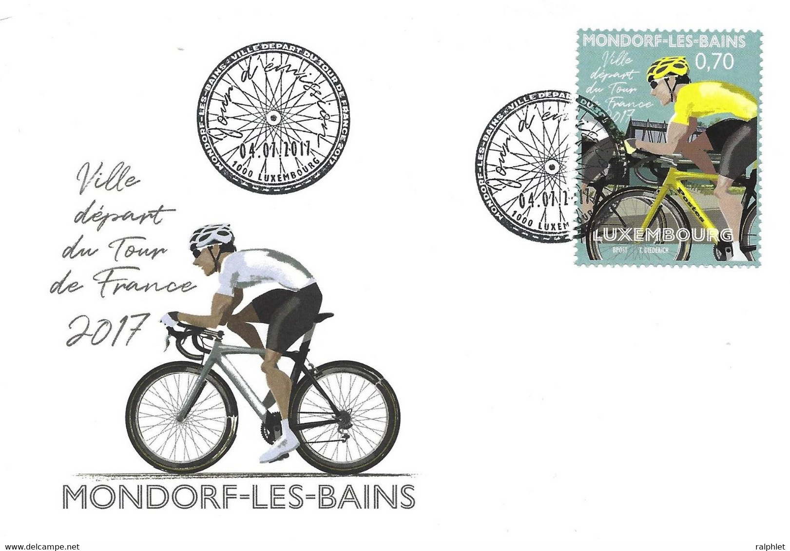 Luxembourg 2017 FDC Tour De France Cyclisme Mondorf-les-Bains Départ ¦ Cycling Start ¦ Radsport Abfahrt - Briefe U. Dokumente