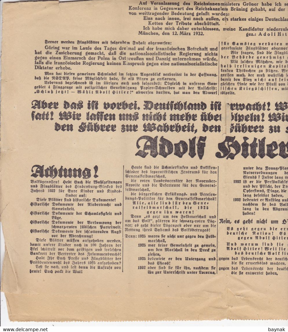 DEUTSCHLAND --  WW2  --  ,, VOLKSPAROLE ,,  -- EXTRA - BLATT TAGESZEITUNG DES GAUES DUSSELDORF DER NSDAP- 1932 - Allemand