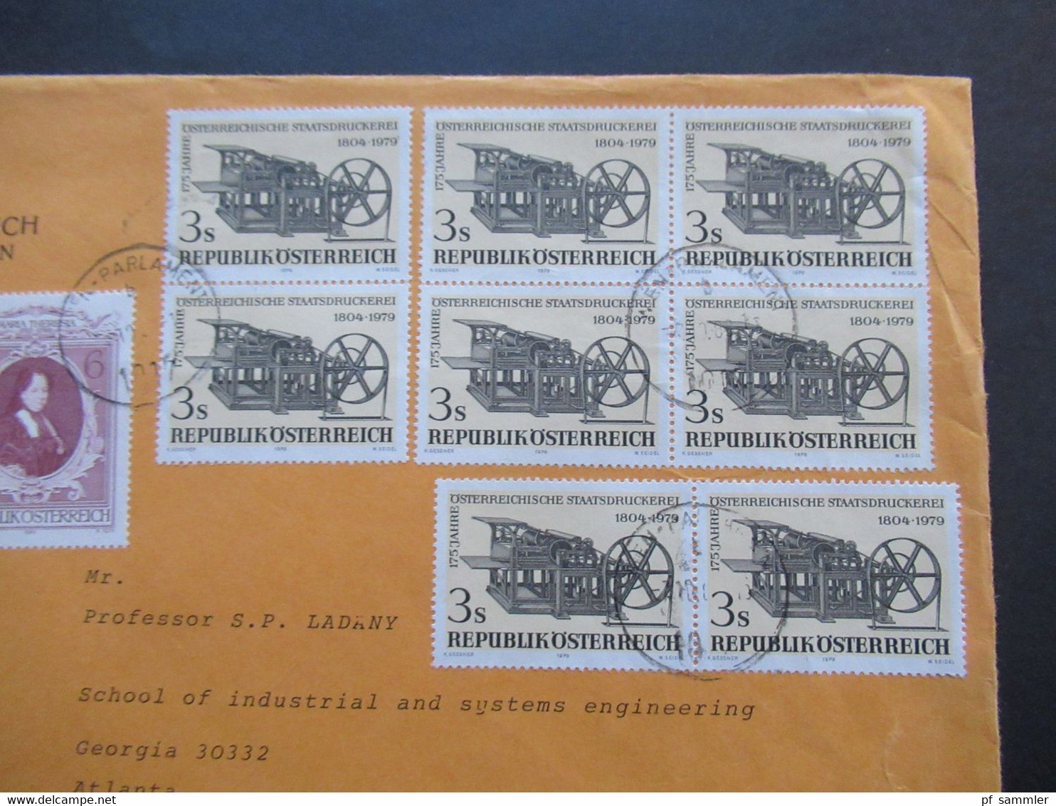 Parlamentsdirektion  1017 Wien 1979 Flugpost Nach Atlanta An Shaul Ladany Social Philately / Judaica. Wien Parlament - Lettres & Documents