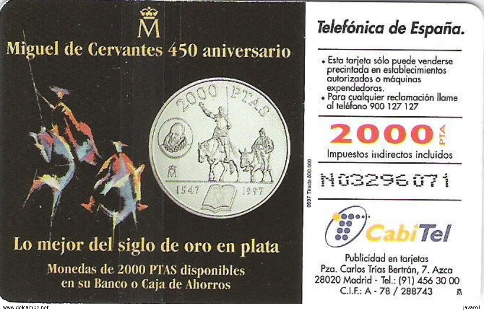 SPAIN ESP40 2000pta Miguel De Cervantes 450 Yrs USED - Autres & Non Classés