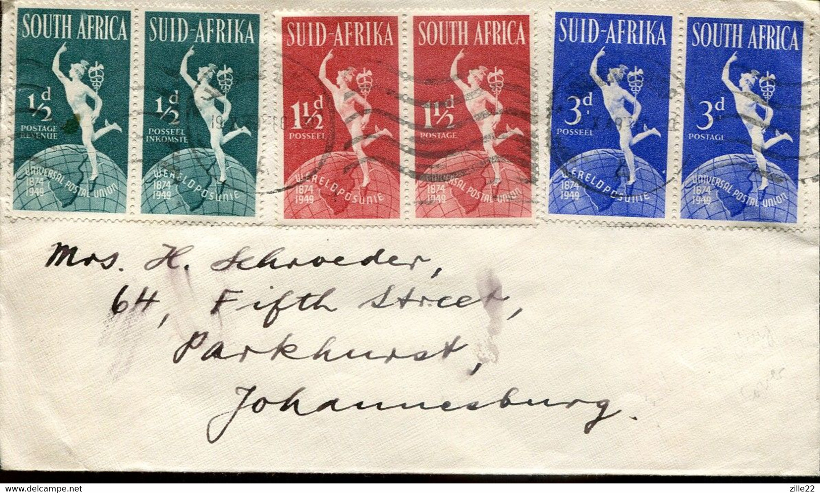 South Africa Südafrika Mi# 211-6 Used On Letter -  UPU 1949 - FDC