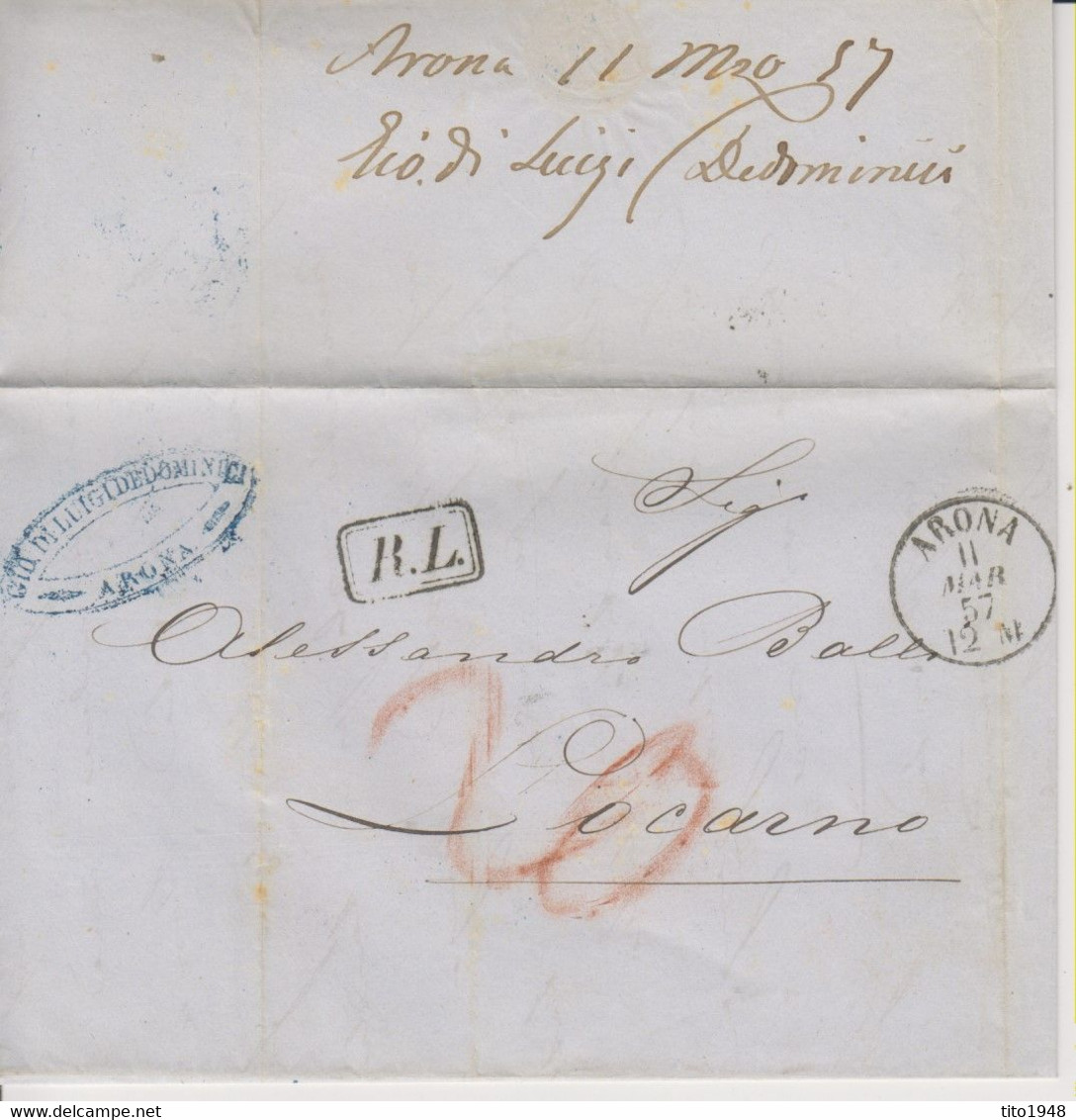 Italia, 11.3.1857, Cover R.L. Rayon Limitroph Arona To Locarno, Svizzera, See Scan! - Ohne Zuordnung