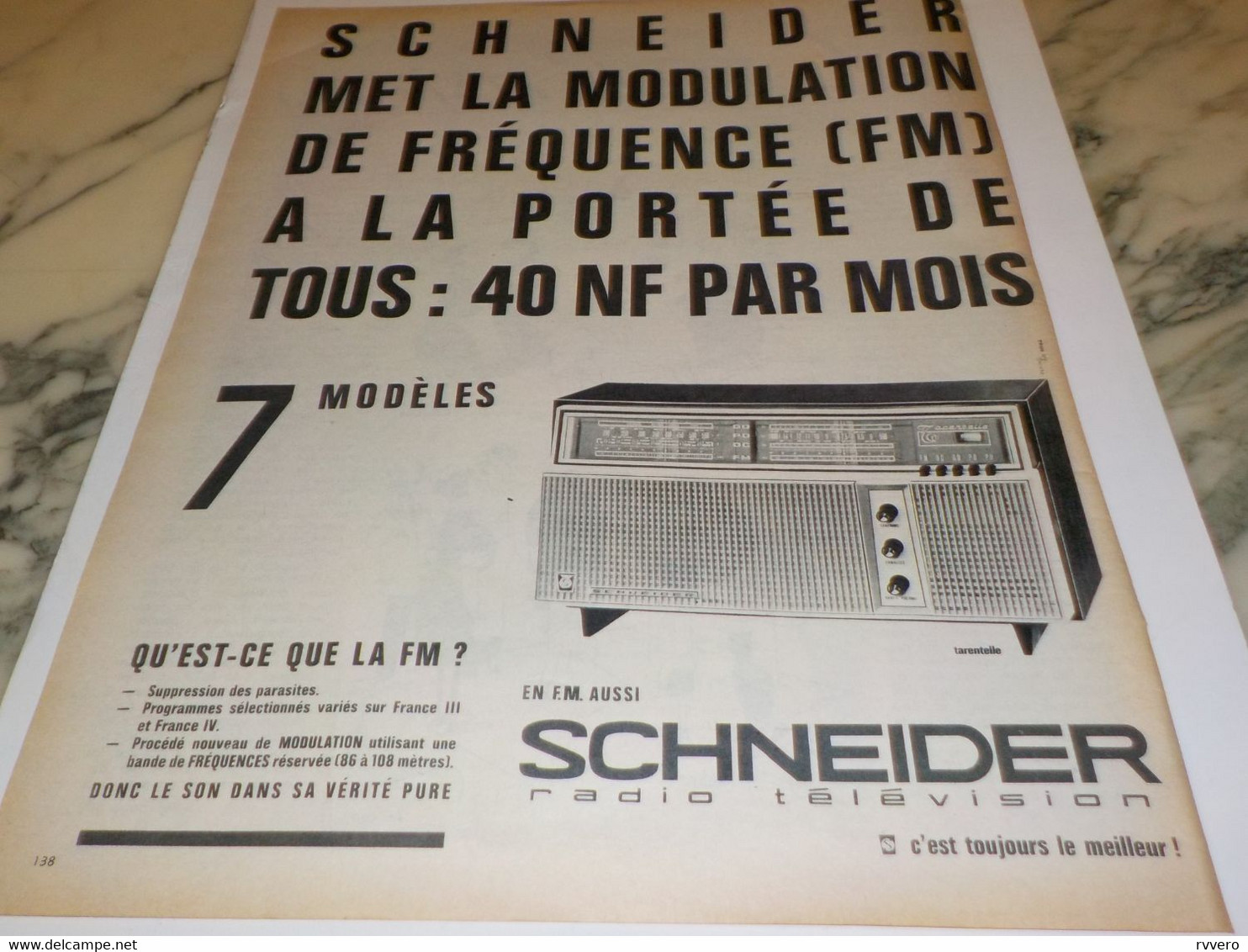 ANCIENNE  PUBLICITE QU EST CE QUE LA FM  RADIO SCHNEIDER 1962 - Sonstige & Ohne Zuordnung