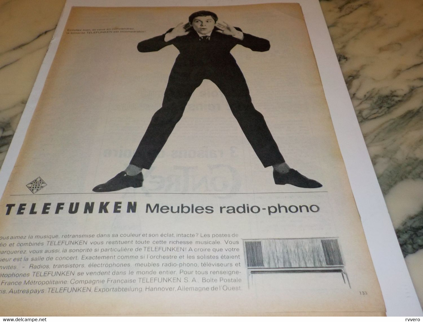 ANCIENNE PUBLICITE MEUBLE RADIO PHONO TELEFUNKEN   1962 - Altri & Non Classificati