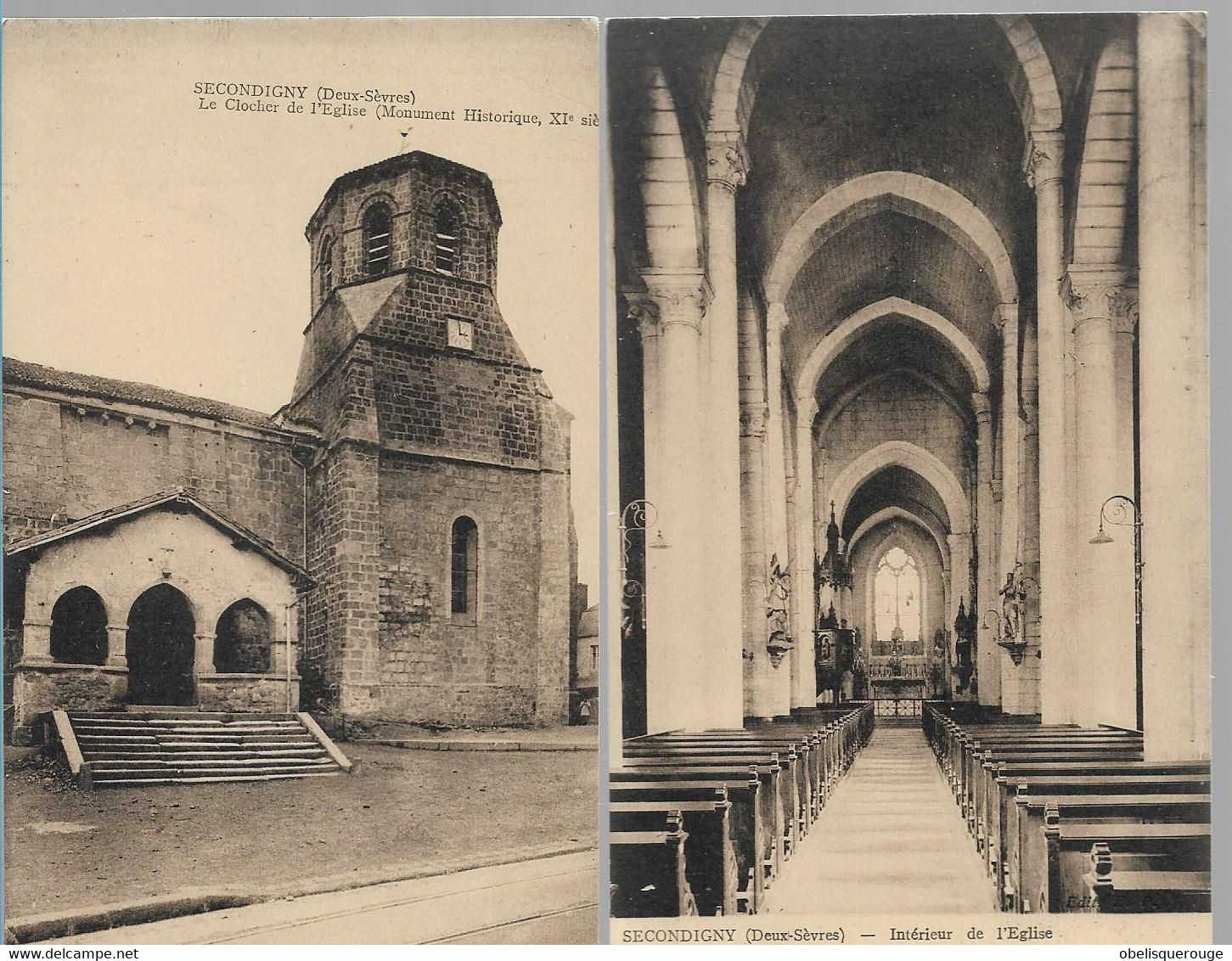 79 SECONDIGNY INTERIEURET CLOITRE DE L EGLISE ED E P LOT 2 CARTES - Secondigny