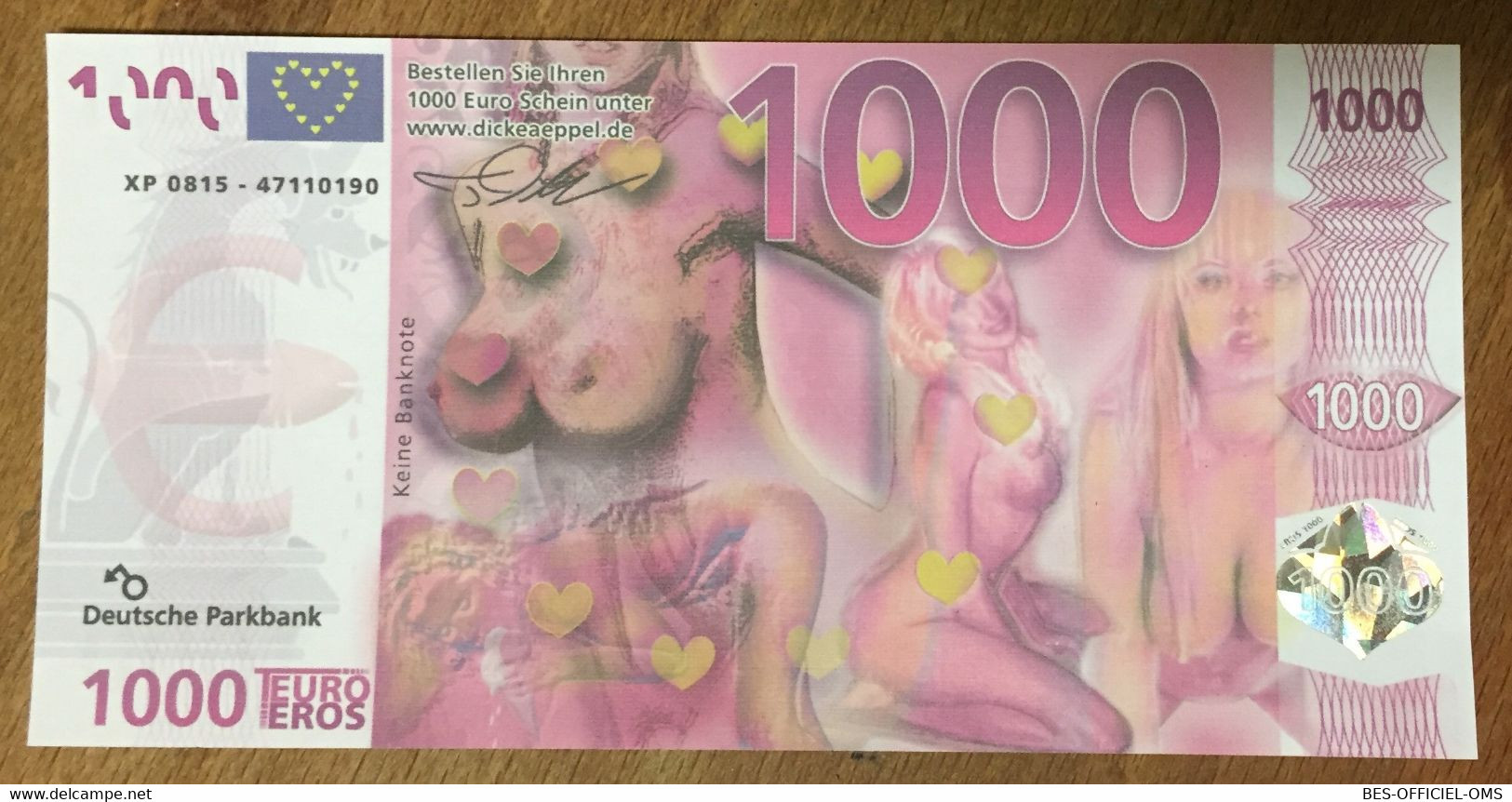 BILLET EURO ÉROTIQUE FEMME ROSE BILLET 1000 EURO SCHEIN PAPER MONEY BANKNOTE - Private Proofs / Unofficial