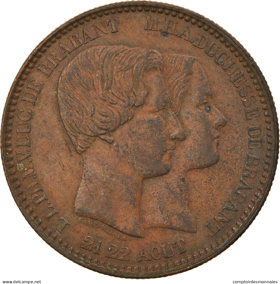 Monnaie, Belgique, Mariage Du Duc De Brabant, 10 Centimes, 1853, TTB, Cuivre - 10 Centimes