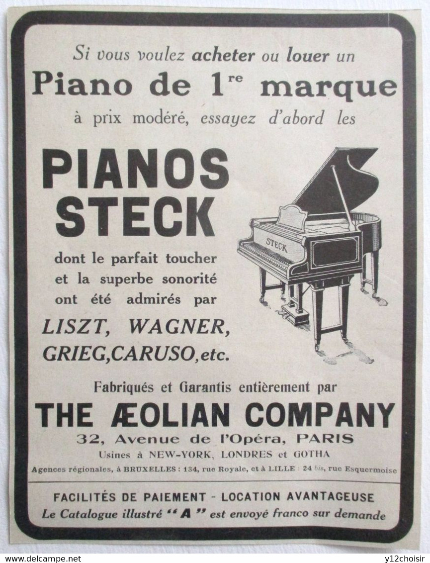 PUB 1914 PIANO STECK LISZT WAGNER GRIEG CARUSO THE AEOLIAN COMPAGNY AVENUE DE L OPERA PARIS NEW-YORK LONDRES BRUXELLES - Musikinstrumente