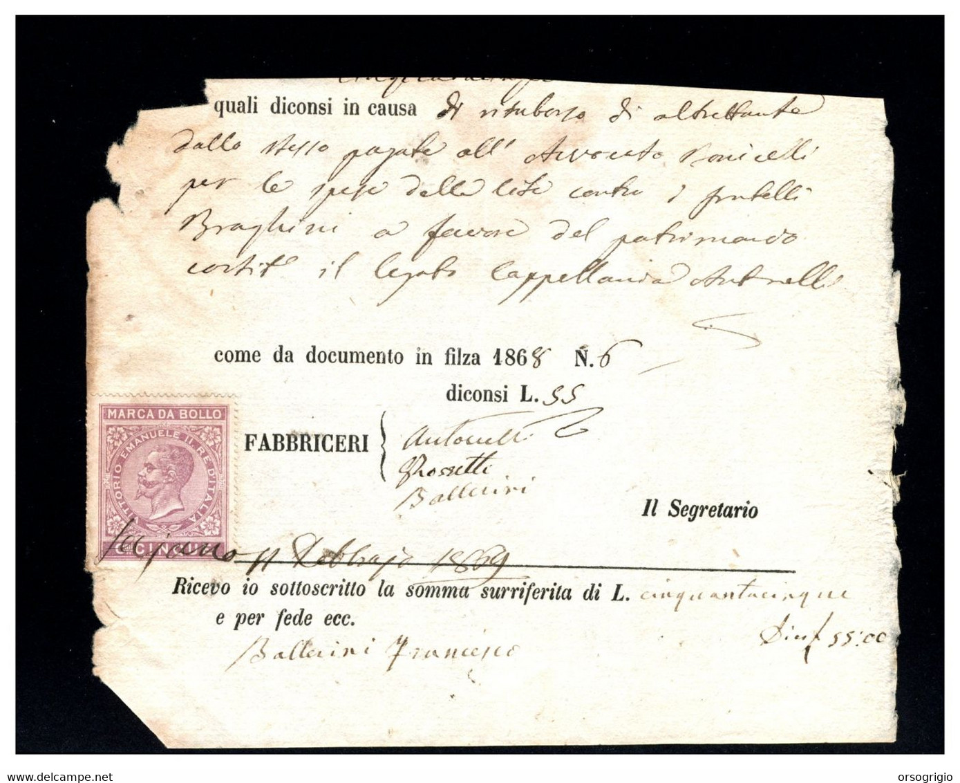 ITALIA - 1868   MARCA DA BOLLO - Revenue Stamps