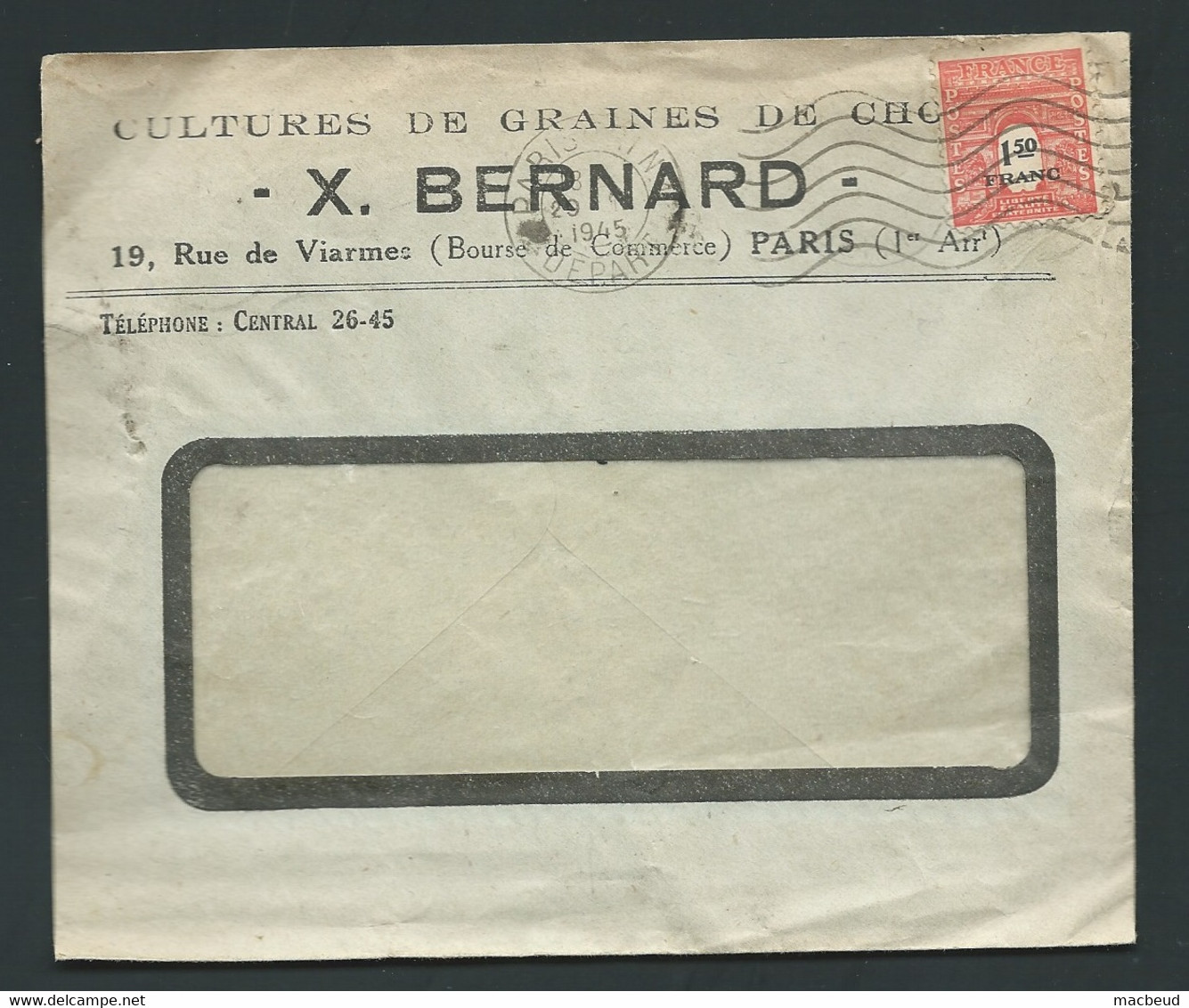 Yvert N° 708  Sur Lsc Entete Commercial Grains Graines Paris  - 19/03/1945  LX 4806 - 1944-45 Triumphbogen