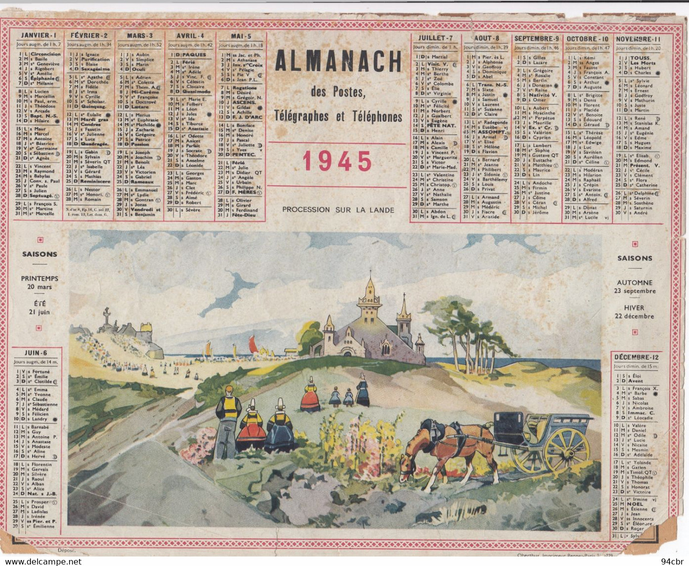 ALMANACH Des Postes Et Des Telégraphes 1945 Procession Sur La Lande - Groot Formaat: 1901-20