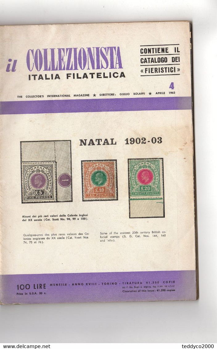 IL COLLEZIONISTA ITALIA FILATELICA Aprile 1962 - Andere & Zonder Classificatie