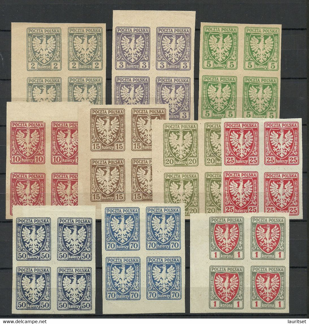 POLEN Poland 1919 = 10 Values From Michel 54 - 64 (Michel 57 (6 H) Is Missing/fehlt) S 4-blocks MNH - Neufs