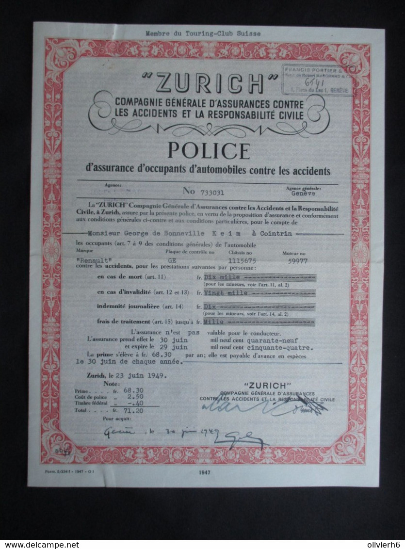 VP ASSURANCE 1949 (V2030) ASSURANCE ZURICH (3 Vues) ZURICH 23/06/1949 - Bank & Insurance