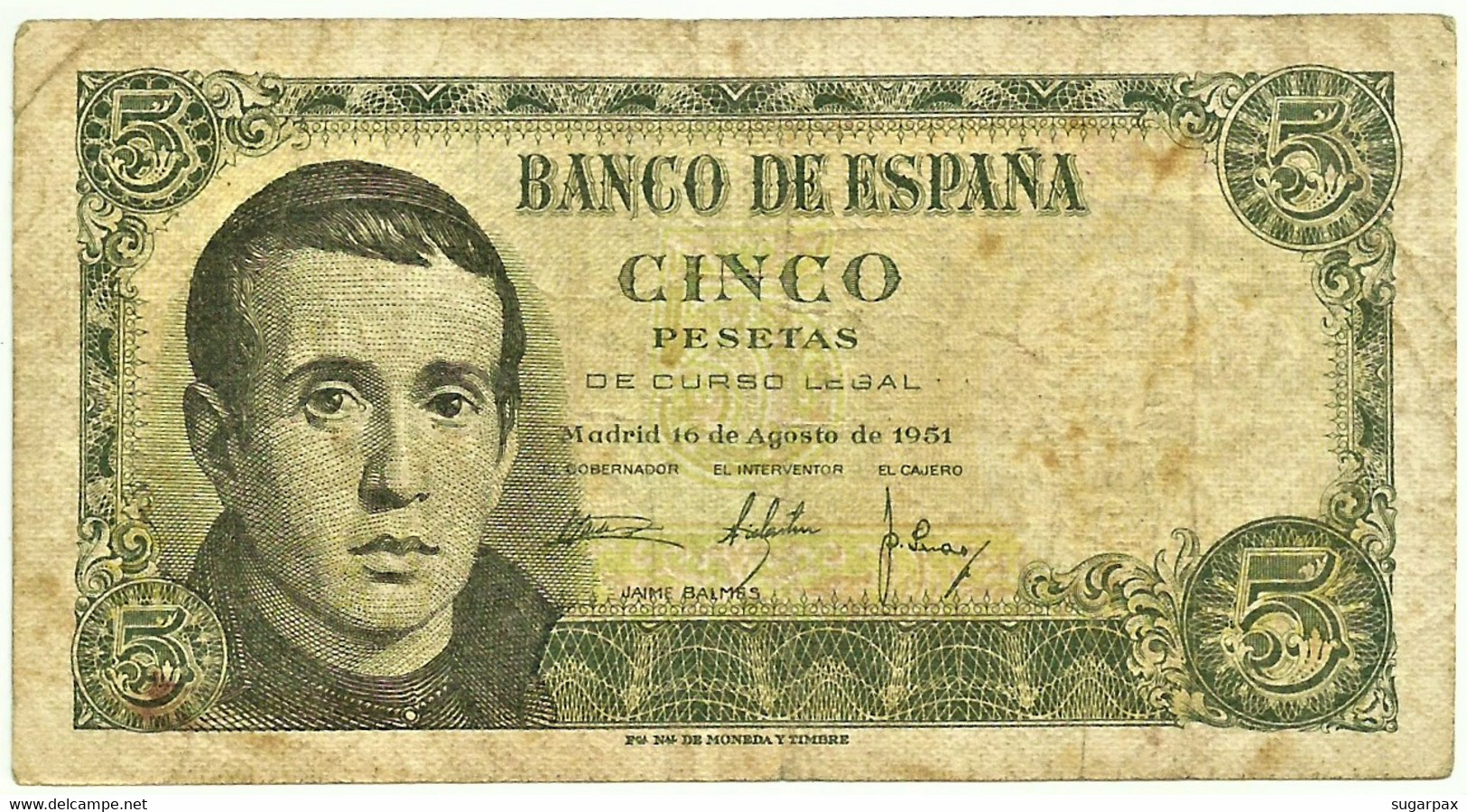 ESPAÑA - 5 Pesetas - 10.08.1951 - Pick 140 - Serie X - Jaime Balmes - 5 Pesetas