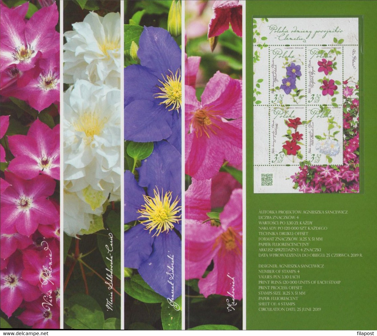 POLAND 2019 Souvenir Carnet Booklet Polish Clematis Varieties, Polish Plants, Flowers, Nature With MNH** Block F - Postzegelboekjes