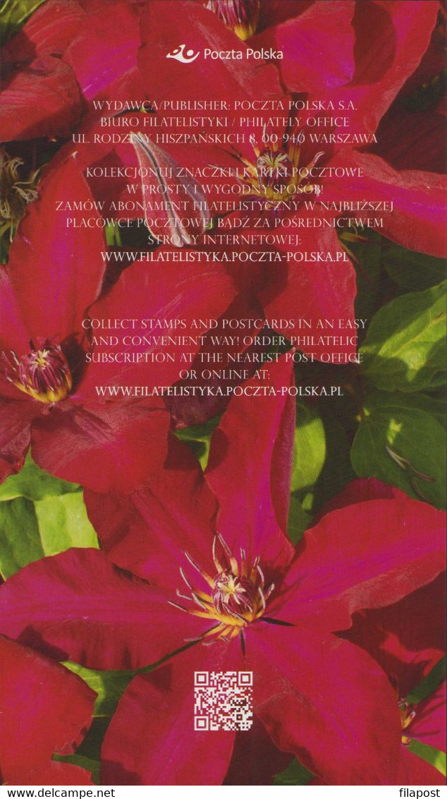 POLAND 2019 Souvenir Carnet Booklet Polish Clematis Varieties, Polish Plants, Flowers, Nature With MNH** Block F - Libretti