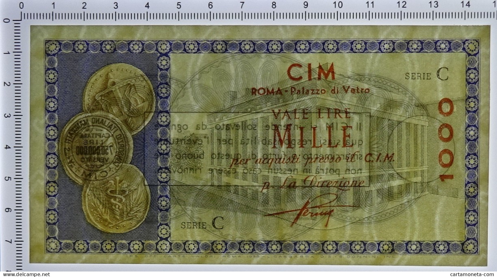 1000 LIRE CONSORZIO ITALIANO MANUFATTI CIM ROMA PALAZZO DI VETRO 1958 FDS - [ 7] Fehlliste & Abarten