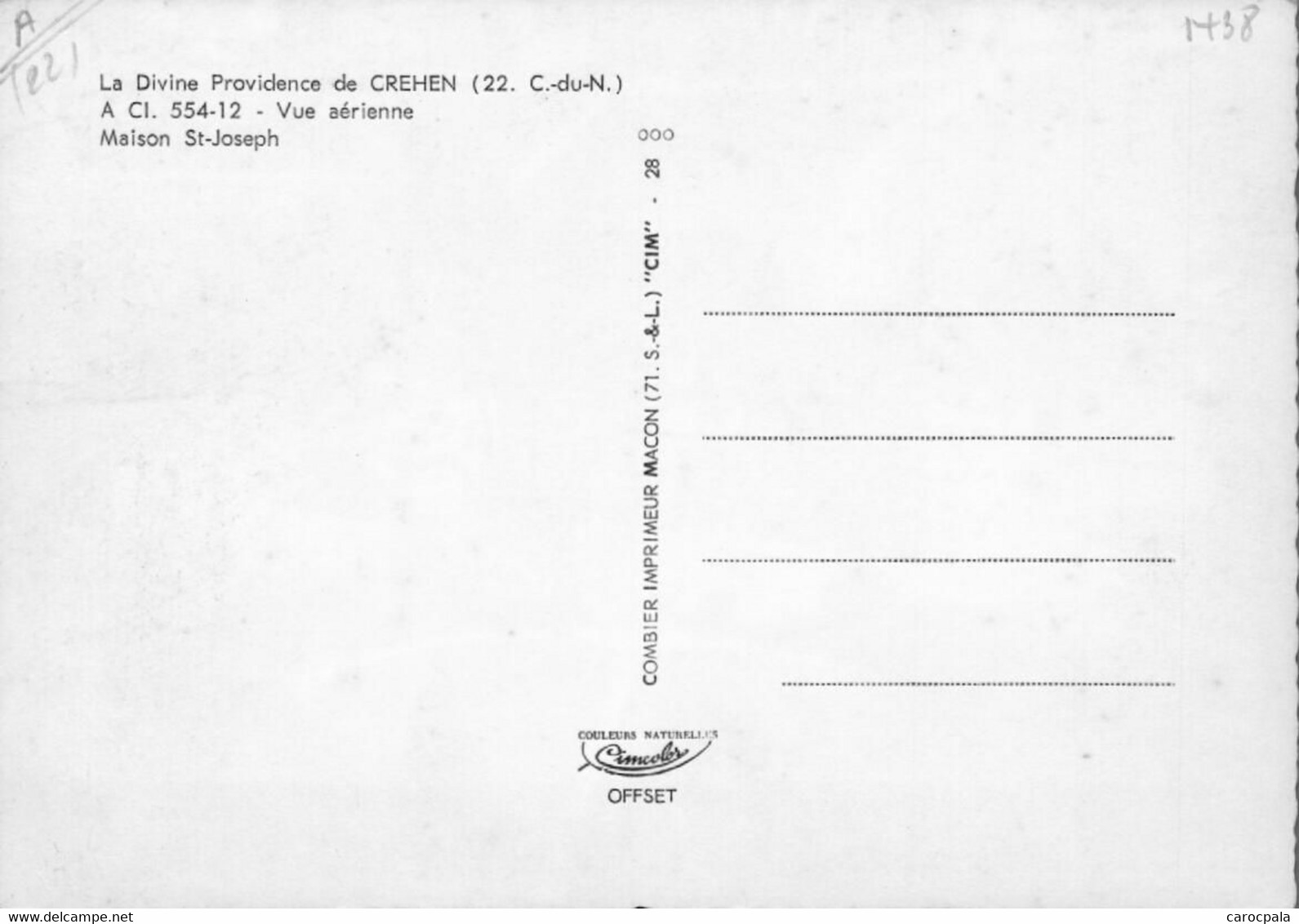 Carte 1965 LA DIVINE PROVIDENCE DE CREHEN / VUE AERIENNE / MAISON ST JOSEPH - Créhen