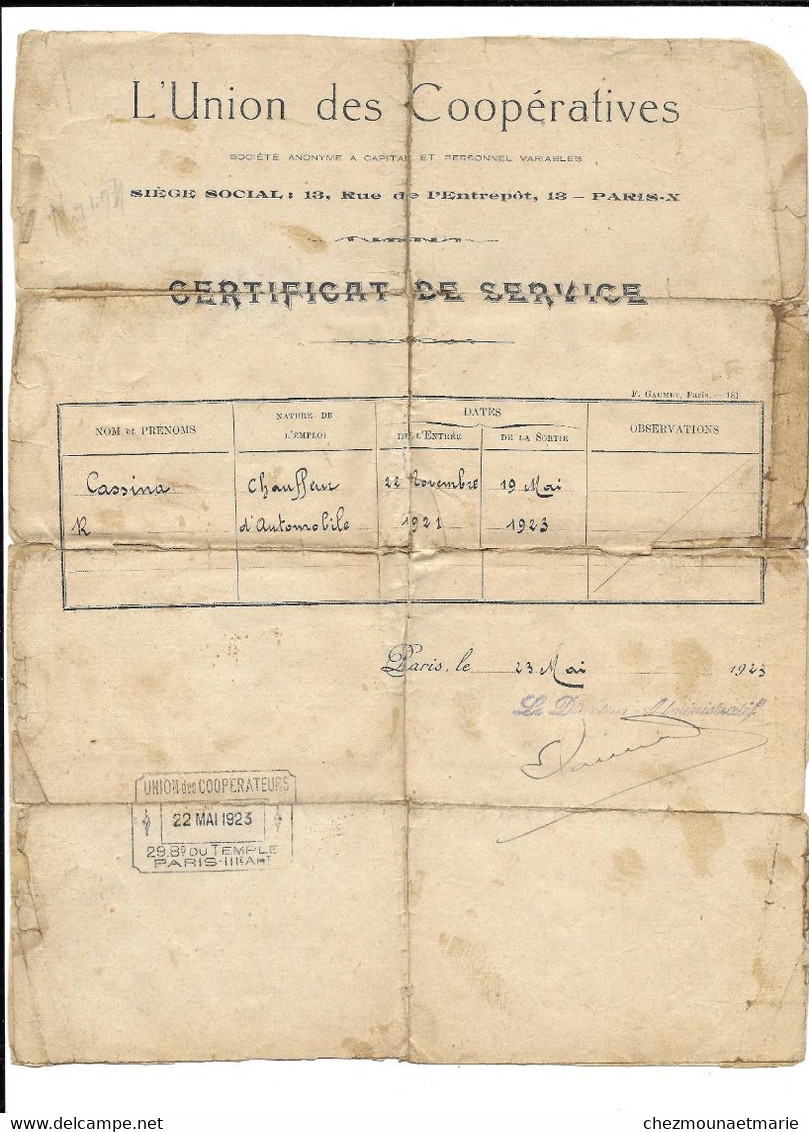 1923 1925 1940 CHAUFFEUR D AUTOMOBILE ROGER CASSINA - LOT DE 7 DOCUMENTS CONCERNANT SON EMPLOI - Coches