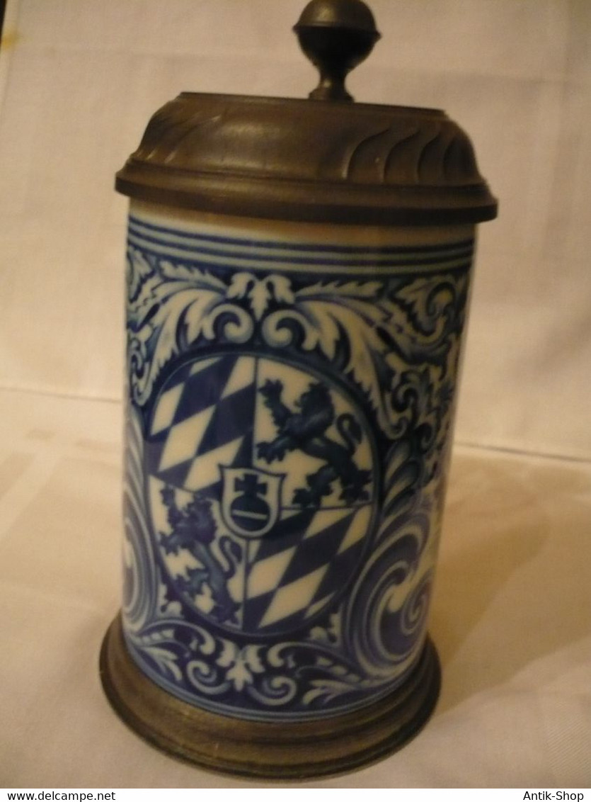 Porzellan-Bierkrug - Echt Kobaltblau Mit Zinndeckel Und -Sockel  (914) Preis Reduziert - Kaiser (DEU)