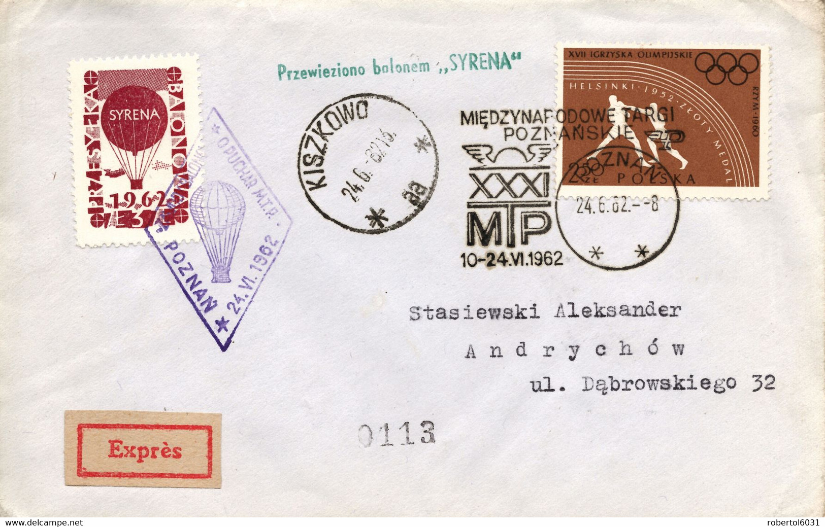 Poland 1962 Cover Posted By Balloon Post From Poznan To Andrychow With Special Cancel 31th Trade Fair - Balloons