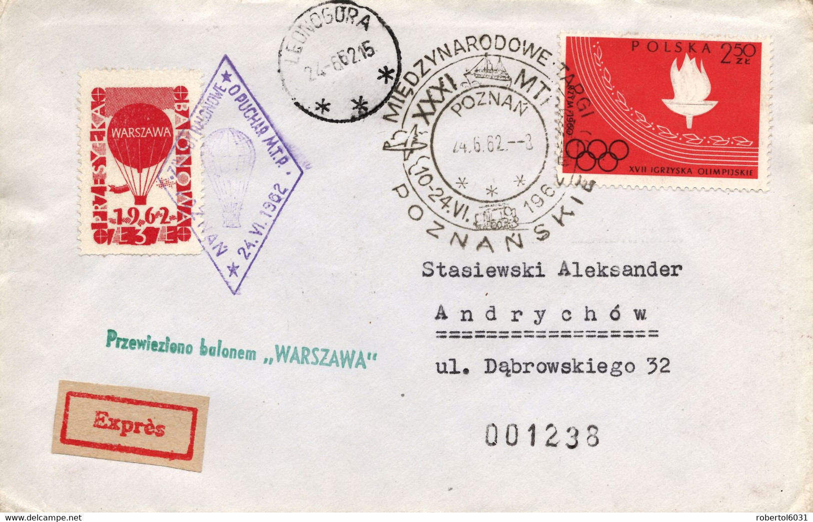 Poland 1962 Cover Posted By Balloon Post From Poznan To Andrychow With Special Cancel 31th Trade Fair - Balloons