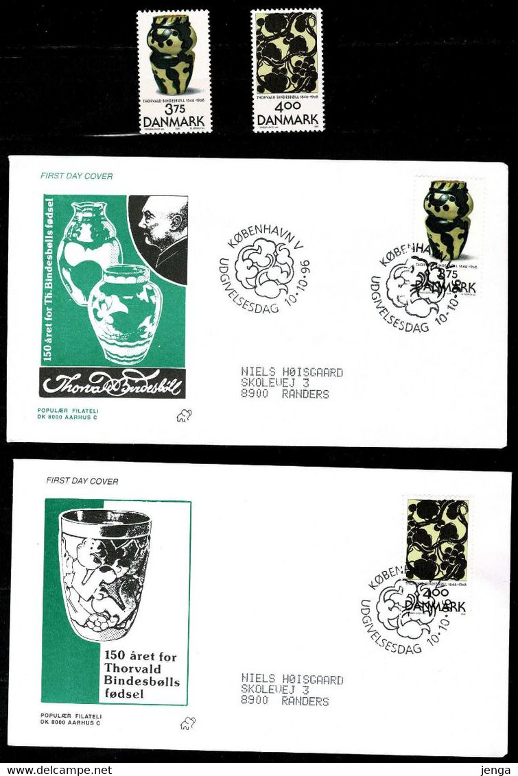 Denmark 1996;  The 150th Anniversary Of The Birth Of Thorvald Bindesbøll. Set Of 2 MNH(**) And On FDC (Populær Filateli) - Autres & Non Classés