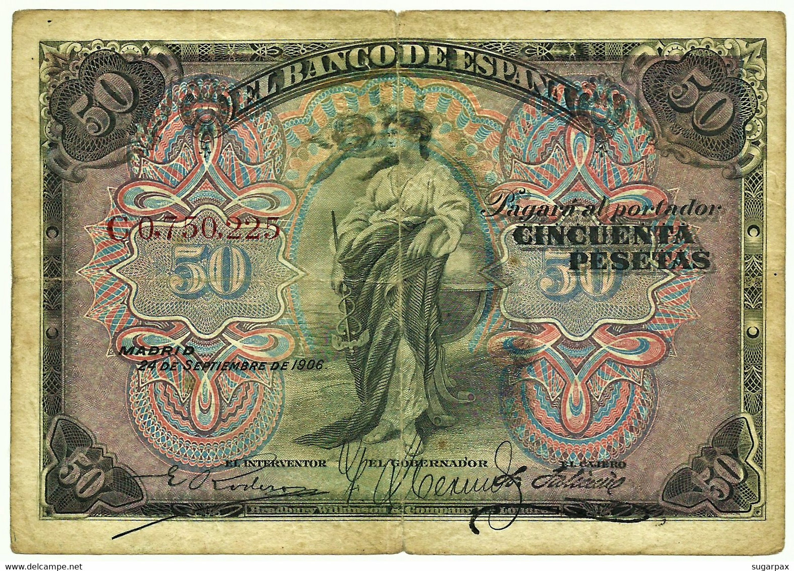 ESPAÑA - 50 Pesetas - 24.09.1906 - Pick 58.a - Serie C - Kingdom - Alfonso XIII - 50 Pesetas