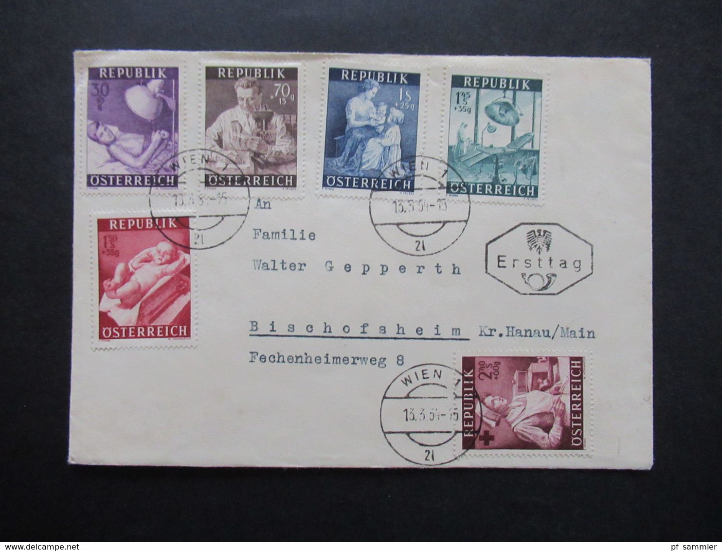 1954 Gesundheitsfürsorge Nr. 999 / 1004 Satzbrief FDC Ersttag Echt Gelaufen Wien 1 - Bischofsheim Kreis Hanau - Covers & Documents