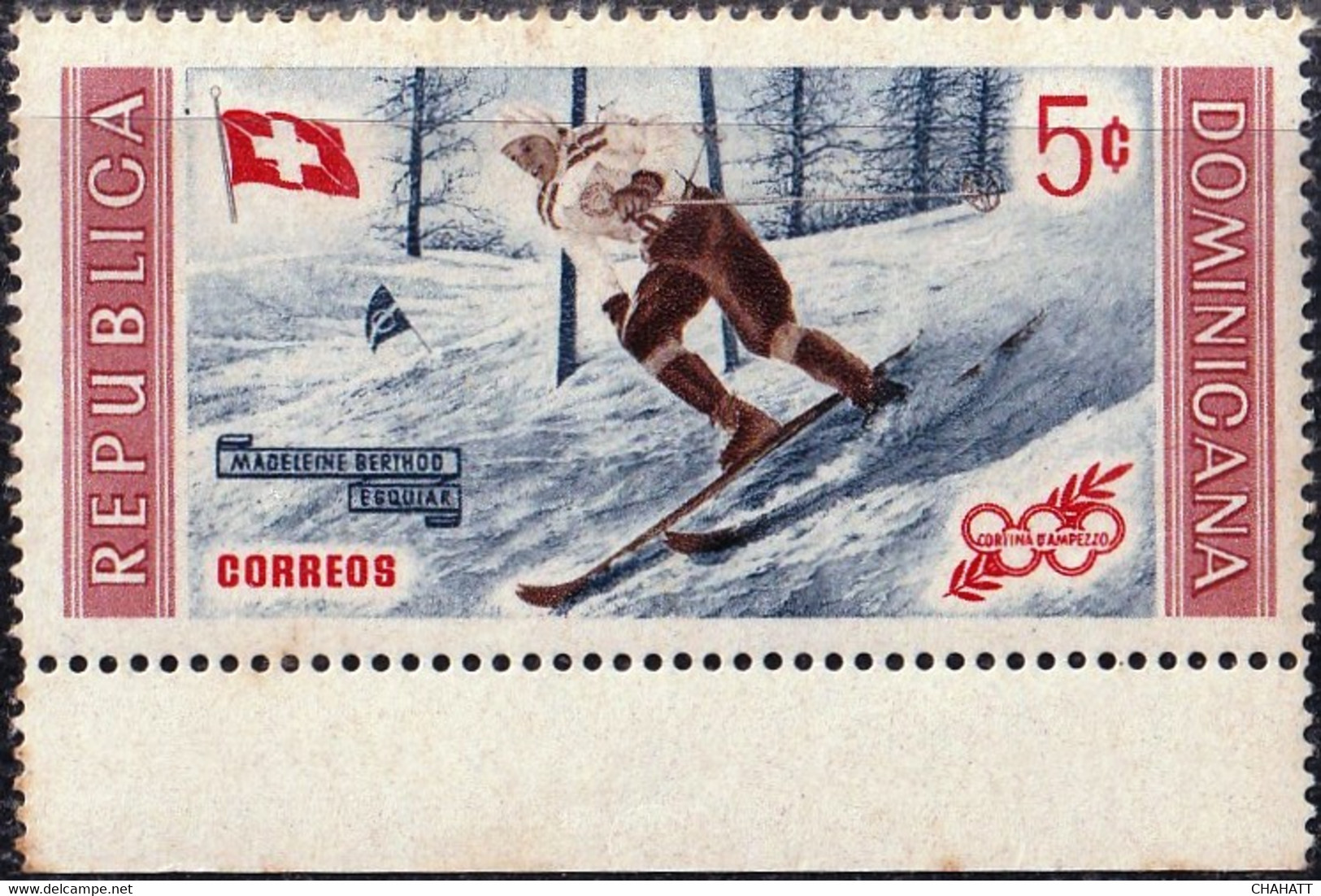 WINTER OLYMPICS-1956-SKIING-PERF & IMPERF-DOMINICANA-MNH-A4-535 - Winter 1956: Cortina D'Ampezzo