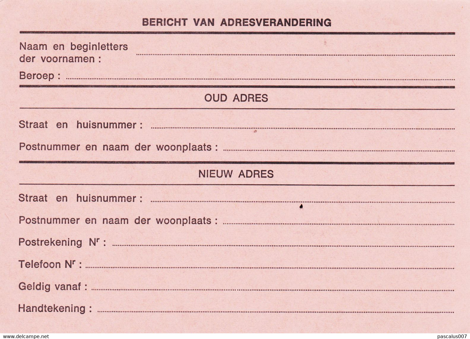 B01-290 AP - Entier Postal - Changement D'adresse N° 20 N - Bericht Van Adresverandering - Avis Changement Adresse