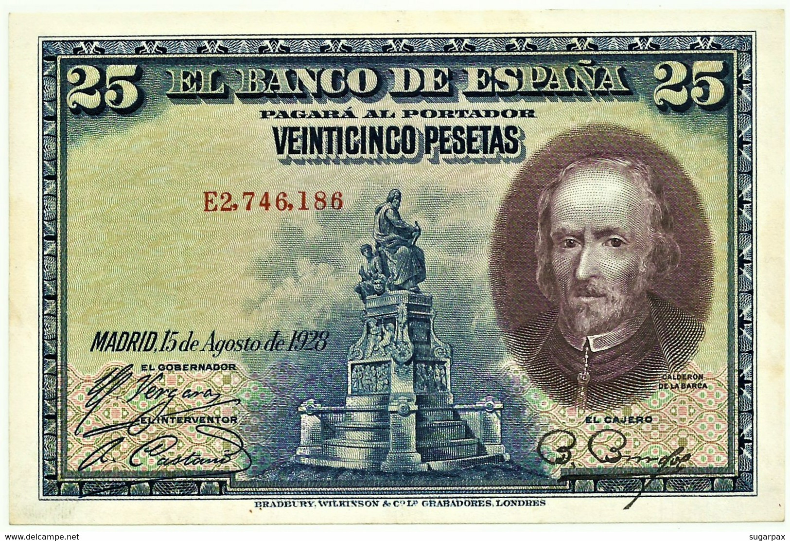 ESPAÑA - 25 Pesetas - 15.08.1928 - Pick 74.b - Serie E - Pedro Calderón De La Barca - Kingdom - 1-2-5-25 Pesetas