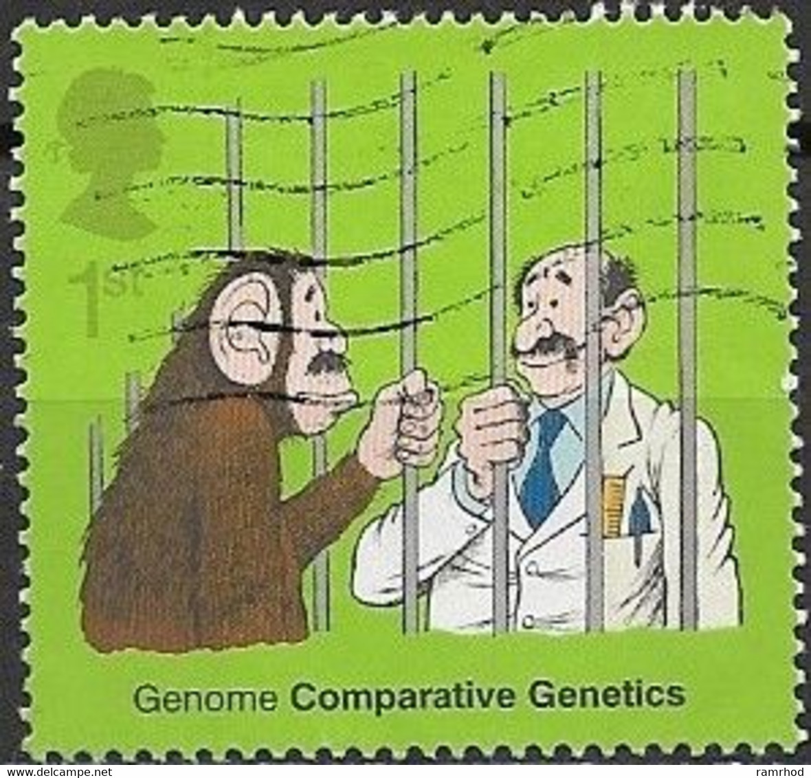 GREAT BRITAIN 2003 50th Anniversary Of Discovery Of DNA - (1st) - Ape With Moustache And Scientist FU - Unclassified