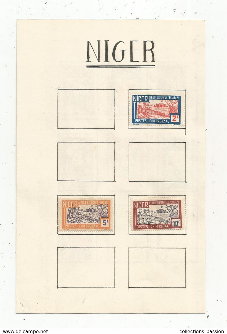 JC ,  2 FEUILLES : 10 TIMBRES  , A.O.F , NIGER , 3 Chiffre Taxe , Neufs, 2 Scans , Frais Fr 1.95€ - Unused Stamps