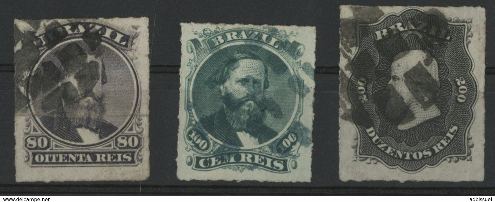 BRESIL N° 33 + 34 + 35 Cote 35,50 € Oblitérés "EMPEREUR PEDRO II". - Gebraucht